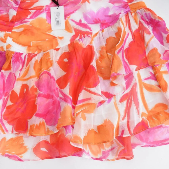 Milly Mira Paper Ruffled Floral Peony Mini Skirt In Orange Multi 8  NWT - Picture 4 of 14
